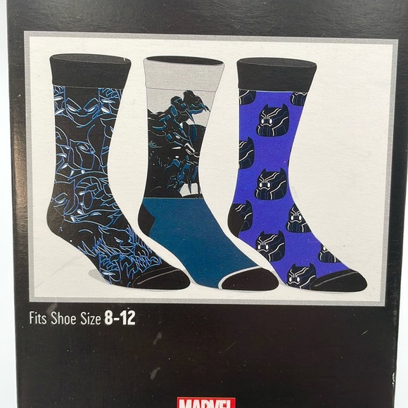 BLACK PANTHER 3 Pair Men’s Crew Socks‎ Shoe Size 8-12 - New in retail packaging - Picture 4 of 8